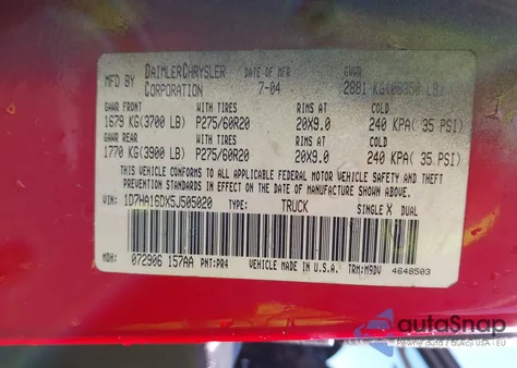 2005 Dodge Ram 1500 Slt from USA, damaged, VIN 1D7HA16DX5J505020